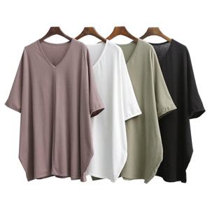 나야홍 / 빅사이즈무지티 E027L507 루즈핏절개브이넥반팔티 IL