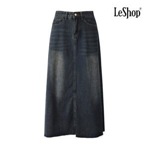 르샵  빈티지 워싱 컷팅 맥시 데님 스커트 (BP7SK018A)