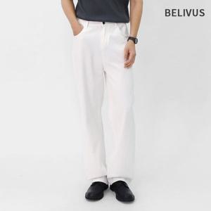 빌리버스 남성 솔리드 화이트진 데님 팬츠 세미 와이드 백바지 BHDP002