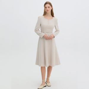 [올리브데올리브]벨티드 스퀘어넥 핏앤 플레어 원피스 OW4AO8790