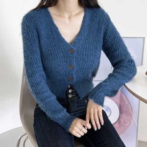 샵앤) 국산 여성 브이넥 크롭 퍼 니트 가디건 WON-WCD-WFFQRO8