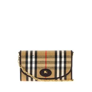 버버리 여성 베이지 캔버스 프린티드 체인 지갑 8112274 B9368