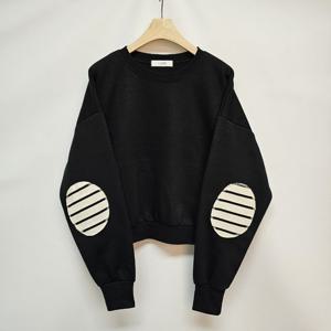 샵앤) 국산 여성 라운드 엘보패치 2스타일 세미크롭 맨투맨 LL-WSH-4843-블랙