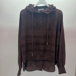 Latium HC06 엉덩이길이 브이넥 니트조끼 배색 가을느낌 후드 셔츠블라우스 T2533bl26B