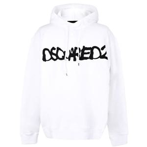 디스퀘어드2 로고 프린트 남성 후드 티셔츠 화이트 S71GU0453 S25042 100