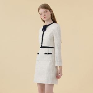 [케네스 레이디]리본브로치 트위드 배색 원피스 (ECOPOK70)