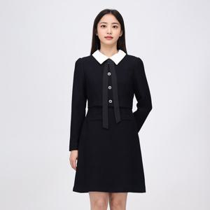 [케네스 레이디]배색 리본타이 카라 트위드 원피스 (EGOPOK97)