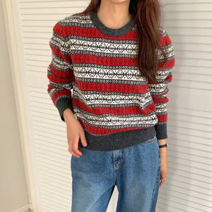 샵앤) 국산 여성 보트넥 노르딕 자가드 데일리 니트티 21DS-WKN-4972-차콜