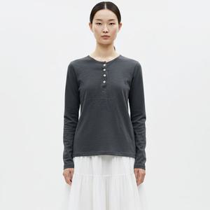 샵앤) 국산 여성 반단추 라운드 면100 긴팔 티셔츠 DAI-WSH-20868-차콜