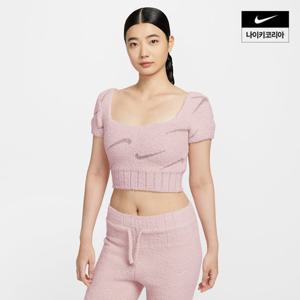 [나이키] 스포츠웨어 피닉스 코지 부클레 여성 슬림 반팔 크롭 니트 탑 HV2771-667