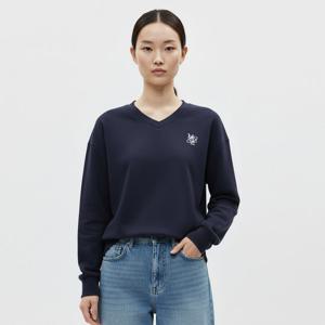 샵앤) 국산 여성 V넥 뮤즈 자수 루즈핏 긴팔 티셔츠 ODA-WSH-20861-네이비