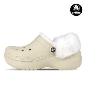크록스 클래식 플랫폼 라인드 퍼즈 스트랩 클로그 겨울 방한 털슬리퍼 212854-2Y2