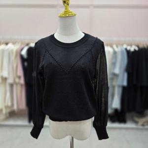 [샤틴]진주,레이스 패턴배색  시스루니트S251K961A_JK