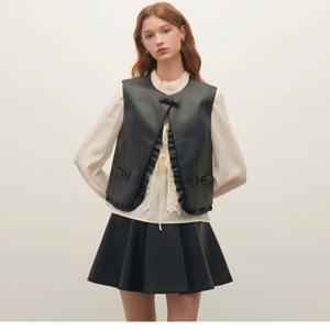 [샤틴]리본자석장식 프릴 인조가죽 베스트S254B159A_JK