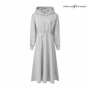 [나인식스뉴욕] 허리 밴딩 플레어 스트라이프 후드 원피스 (NP9OP009M0)