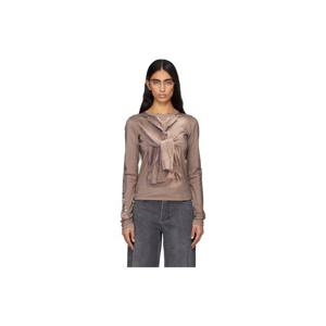 25 FW 마린세르 여성 베이지 트롱프뢰유 LS 저지 니트 티셔츠 252020F110026