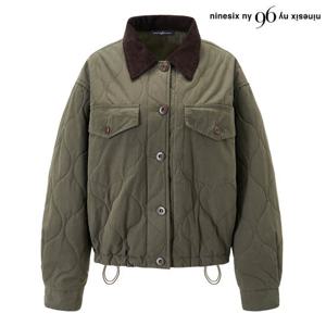 [나인식스뉴욕(영캐주얼)]코듀로이 카라 퀼팅 크롭 스트링 자켓 (NP4JK011L0)