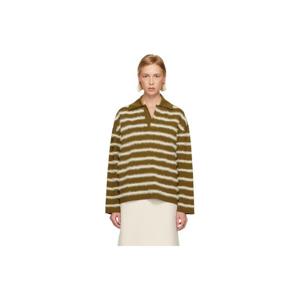 25 FW 아미 파리스 여성 카키 스트라이프 메리노 울 폴로 셔츠 252482F108007