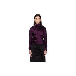25 FW 가니 여성 퍼플 새틴 블라우스 252144F107013