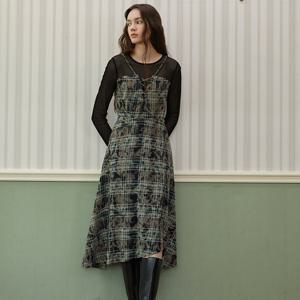 [에고이스트]체크 벨벳 믹스 플레어 원피스 ER4WO062