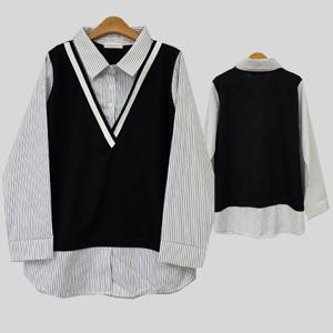 나야홍 / 빅사이즈남방 T895L510 유니요꼬V레이어드셔츠 BS