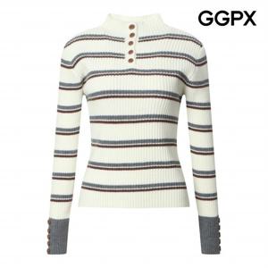 [GGPX] 폴라 버튼넥 스트라이프 골지 니트 (GPBKP040B)