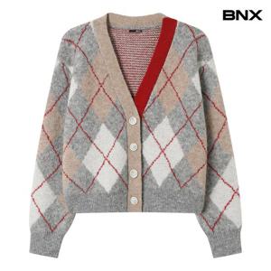 [BNX]배색 V넥 라인 아가일 패턴 크롭 가디건 (BX4CD049L0)