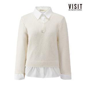 [비지트인뉴욕]단추 포인트 셔츠 레이어드 니트 V5BLK07