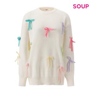 [숲]컬러풀 리본 포인트 루즈핏 니트  S5BLK10