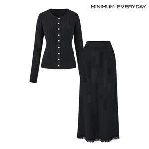 [미니멈][미니멈 에브리데이]슬림핏 리브드 니트 가디건 스커트 셋업 (EB4OW022D)