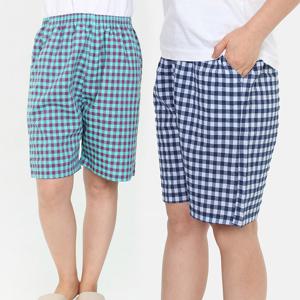 이브바바 여성 선염 체크 5부 포켓 홈웨어 파자마 잠옷 반바지