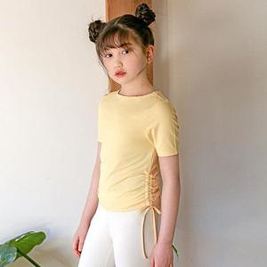 [요가피기](YP40221)셔링 디테일 숏 슬리브_개나리/키즈 어린이 운동 필라테스 요가복