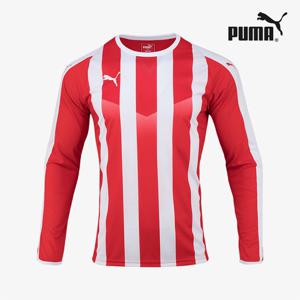 푸마 남자 라운드 긴팔티 리가 스트라이프 화이트레드