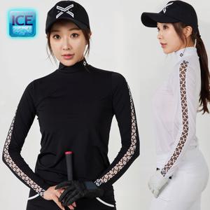 투빅토리 시스루 왕관망사소매 아이스원단 냉감 반목티 골프웨어