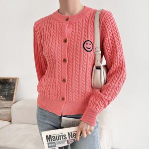 스마일 국산 여성 꽈배기 봄 니트가디건 21DS-WCD-3145-핑크