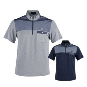 남성 여름 골프웨어 골프 카라 배색 반팔 티셔츠