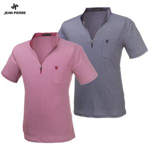 쟌피엘 차이나 반집업 스판 패턴 반팔티셔츠_J2-2E047