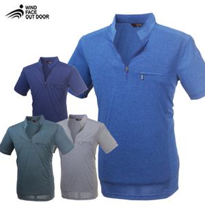 윈드페이스 남성 반집업 포켓 반팔티셔츠_I2-2W024