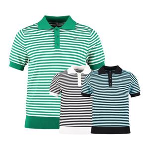 럭스골프 남성 마린 스트라이프 반팔 니트셔츠 LB4M419