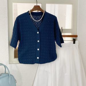 샵앤) 여성 꽈배기 반팔 니트 가디건 BONG-WCD-3390-네이비