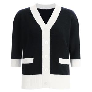 샵앤) 배색 5부 여성 반팔 니트 가디건 FRB-WCD-11940-블랙
