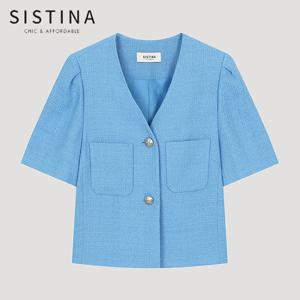 [SISTINA] 인기 트위드 브이넥 크롭 자켓_AWWJKO21070_BL