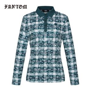 [팬텀] 여성 솔리드 배색 패턴 카라 긴팔티셔츠