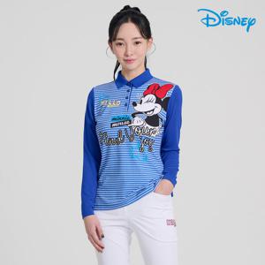 [디즈니]여성 체크 캐릭터 긴팔 카라 티셔츠 DO1LTS005