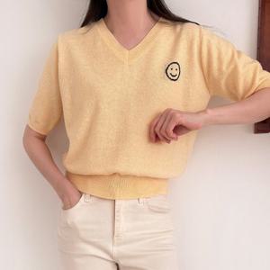 샵앤) 국내산 여성 V넥 반팔 니트 티셔츠 21DS-WKN-3941-옐로우