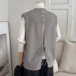 샵앤) 여성 단추 뒷트임 라운드 니트 조끼 DGB-WVS-3851-그레이