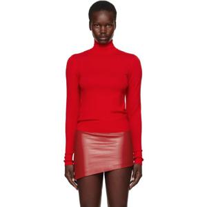 25 FW 지방시 여성 레드 울 드레이핑 오픈 백 터틀넥 탑 242278F099000