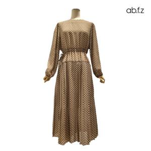 [에이비에프지]체크 패턴 라운드넥 긴팔 롱 원피스 APZ1HO38C