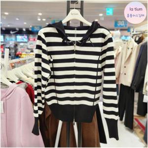 라티움 HC03 여성 핏예쁜 쫀쫀한 스트라이프 이중지퍼 후드 가디건 L55 P3CD04 99