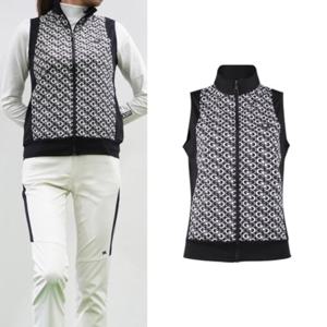보스케 여성 봄 가을 골프웨어 골프 패턴 배색 집업 조끼 L102416